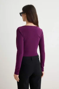 TRENDYOLMİLLA Plum Accessory Detailed Long Sleeve snaps Flexible Knitting Bodysuit .D.00005 - Image 4