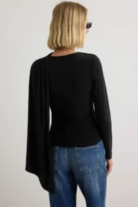 TRENDYOLMİLLA Black Plain Fitted Cape Detailed Boat Neck Thick Sandy Knitting Blouse - Image 4