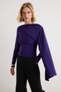 TRENDYOLMİLLA Purple Plain Fitted Cape Detailed Boat Neck Thick Sandy Knitting Blouse