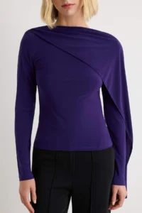 TRENDYOLMİLLA Purple Plain Fitted Cape Detailed Boat Neck Thick Sandy Knitting Blouse - Image 3