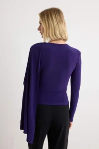 TRENDYOLMİLLA Purple Plain Fitted Cape Detailed Boat Neck Thick Sandy Knitting Blouse - Image 4