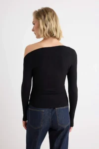 TRENDYOLMİLLA Black-Ecru 2 Sets Paket Plain Fitted Asymmetric Collar LONG Viscose Rib Knitting Blouse - Image 4