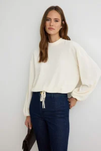 TRENDYOLMİLLA Cream Shirring Detailed Weaving Blouse - Image 2