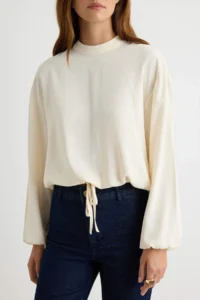 TRENDYOLMİLLA Cream Shirring Detailed Weaving Blouse - Image 3
