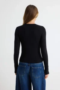 TRENDYOLMİLLA Black-Ecru 2 Sets Package Finger Snap Plain Fitted Crew Neck Soft Knitting Blouse - Image 3