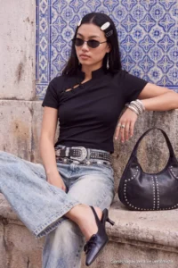TRENDYOLMİLLA Black Plain Fitted  Collar China buttoned Paper Touch Knitting Blouse