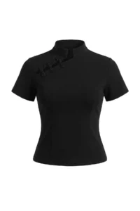 TRENDYOLMİLLA Black Plain Fitted  Collar China buttoned Paper Touch Knitting Blouse - Image 8