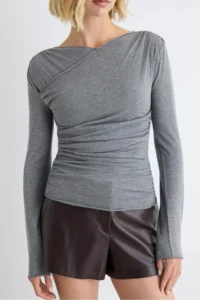TRENDYOLMİLLA Anthracite Melange Plain Fitted Double breasted LONG Regular Viscose single jersey Knitting Blouse - Image 3