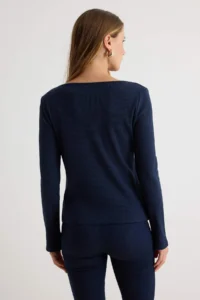 TRENDYOLMİLLA NAVY BLUE Plain Fitted China buttoned Ornate Cowl Neck Regular Pattern Camisole Knitting Blouse - Image 4