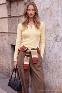 TRENDYOLMİLLA BEIGE Melange Woolly Transparent Crew Neck Half Patch buttoned Knitting Blouse - Image 2