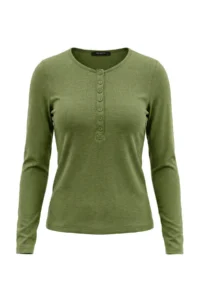 TRENDYOLMİLLA Khaki Woolly Transparent Crew Neck LONG Half Patch buttoned Knitting Blouse - Image 5