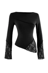 TRENDYOLMİLLA Black Plain Fitted Boat Neck Spanish Arm Lace Detailed Soft Flexible Knitting Blouse - Image 5