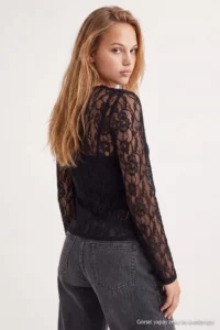 TRENDYOLMİLLA Black Plain Fitted Crew Neck Lace Knitting Blouse - Image 5