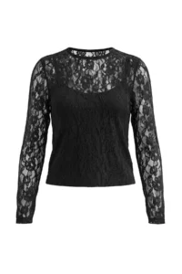 TRENDYOLMİLLA Black Plain Fitted Crew Neck Lace Knitting Blouse - Image 6