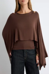 TRENDYOLMİLLA Brown Transparent 2 Sets Boat Neck Sleeve Draped Fake Knitwear Knitting Blouse - Image 3