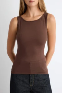 TRENDYOLMİLLA Brown Transparent 2 Sets Boat Neck Sleeve Draped Fake Knitwear Knitting Blouse - Image 4