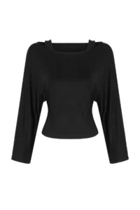 TRENDYOLMİLLA Black 2 Sets Transparent Fitted Asymmetric Collar Double Layer Knitting Blouse - Image 5