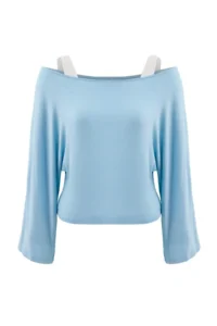 TRENDYOLMİLLA Light BLUE 2 Sets Transparent Fitted Double Layer Knitting Blouse