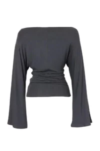 TRENDYOLMİLLA Anthracite Plain Fitted Boat Neck Bat Arm Viscose Rib Knitting Blouse - Image 7