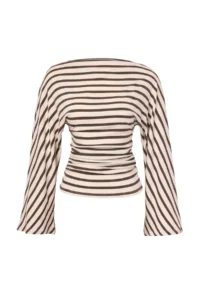 TRENDYOLMİLLA Multicolored Striped Fitted Bat Arm Viscose Rib Knitting Blouse - Image 5