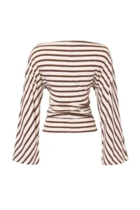 TRENDYOLMİLLA Multicolored Striped Fitted Bat Arm Viscose Rib Knitting Blouse - Image 7