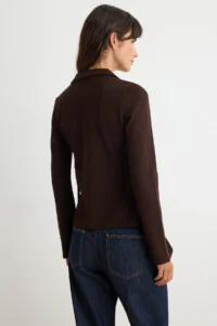TRENDYOLMİLLA Brown Plain Fitted Double breasted Standard Long Sleeve interlock Knitting Blouse - Image 4