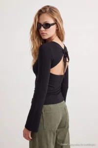 TRENDYOLMİLLA Black Plain Fitted Crew Neck Low-cut back Viscose Rib Knitting Blouse