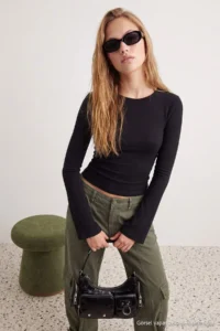 TRENDYOLMİLLA Black Plain Fitted Crew Neck Low-cut back Viscose Rib Knitting Blouse - Image 5