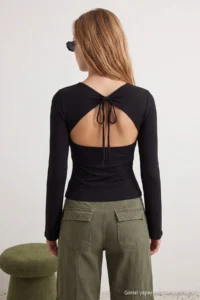 TRENDYOLMİLLA Black Plain Fitted Crew Neck Low-cut back Viscose Rib Knitting Blouse - Image 6