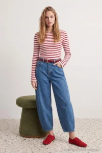 TRENDYOLMİLLA Red Striped Fitted Crew Neck Low-cut back Viscose Rib Knitting Blouse - Image 4