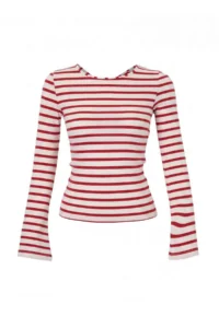 TRENDYOLMİLLA Red Striped Fitted Crew Neck Low-cut back Viscose Rib Knitting Blouse - Image 7