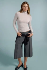 TRENDYOLMİLLA More Sustainable BEIGE Melange Cashmere Blended Transparent Fitted Turtleneck Knitting Blouse - Image 2
