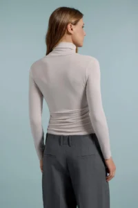 TRENDYOLMİLLA More Sustainable BEIGE Melange Cashmere Blended Transparent Fitted Turtleneck Knitting Blouse - Image 5