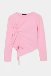 TRENDYOLMİLLA Light PINK Plain Fitted Crew Neck Shirred Crop Viscose Rib Knitting Blouse - Image 5
