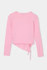 TRENDYOLMİLLA Light PINK Plain Fitted Crew Neck Shirred Crop Viscose Rib Knitting Blouse - Image 7