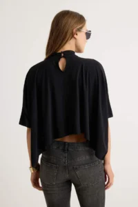 TRENDYOLMİLLA Black Plain Oversized High Neck Bat Arm Crop/Short Sandy Knitting Blouse - Image 5