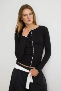 TRENDYOLMİLLA Black Plain Fitted Crew Neck Knitwear Banded buttoned Camisole Knitting Blouse
