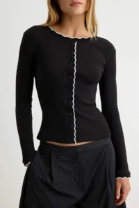 TRENDYOLMİLLA Black Plain Fitted Crew Neck Knitwear Banded buttoned Camisole Knitting Blouse - Image 3