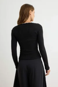 TRENDYOLMİLLA Black Plain Fitted Crew Neck Knitwear Banded buttoned Camisole Knitting Blouse - Image 4