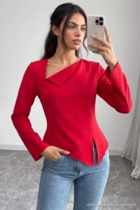 TRENDYOLMİLLA Red eyelet Detailed Weaving Blouse