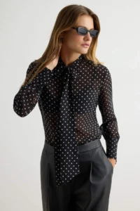 TRENDYOLMİLLA Black Puantiye Patterned Scarf Collar Transparan - Image 2