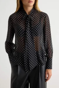 TRENDYOLMİLLA Black Puantiye Patterned Scarf Collar Transparan - Image 3