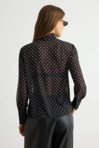 TRENDYOLMİLLA Black Puantiye Patterned Scarf Collar Transparan - Image 4