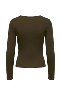 TRENDYOLMİLLA Khaki Fitted/Fitted Keyhole Collar Crop/Short Soft Knitting Blouse - Image 6