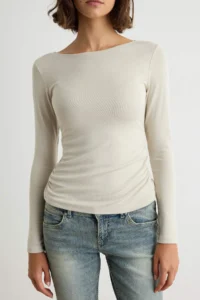 TRENDYOLMİLLA Stone Fitted Low-cut back Boat Neck Knitting Soft Blouse - Image 3