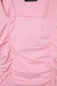 TRENDYOLMİLLA PINK Fitted Shirred Square Neck Super Crop/Extra Short Soft Knitting Blouse - Image 5