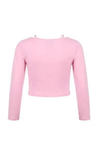 TRENDYOLMİLLA PINK Fitted Shirred Square Neck Super Crop/Extra Short Soft Knitting Blouse - Image 6