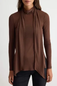TRENDYOLMİLLA Brown Transparent Fitted Shawl Collar Standard Sleeve LONG Foam Knitting Blouse - Image 3