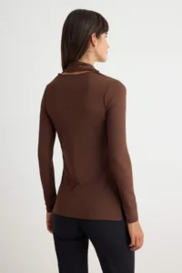 TRENDYOLMİLLA Brown Transparent Fitted Shawl Collar Standard Sleeve LONG Foam Knitting Blouse - Image 4