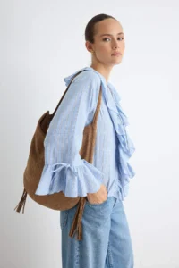 TRENDYOLMİLLA BLUE Striped Ruffle Detailed Weaving Blouse - Image 2